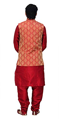 Image of Men's Silk Kurta Pyjama With Waistcoat