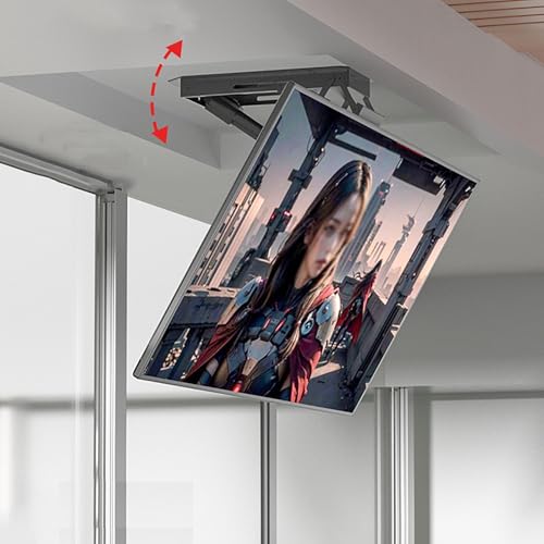 Support TV Électrique Au Plafond - Support TV Motorisé, Support mural pour téléviseur, avec télécommande, support rabattable pour téléviseur caché,...