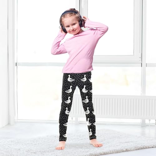 White Geese Girls' Leggings Toddler Doodles Black White Dots Kids Yoga Pants Dance Active Tights 4T4