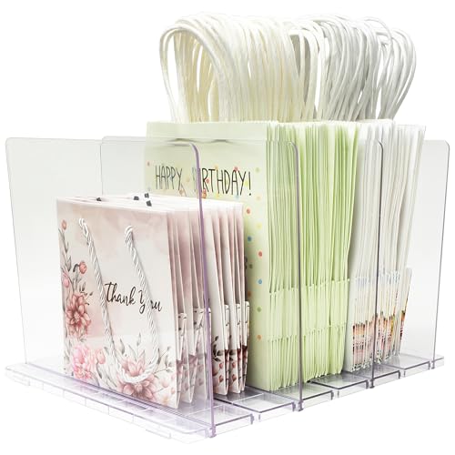 Amviner Gift Bag Storage Organizer, Acrylic Clear Shopping Bag Organizer, Adjustable Shelf Divider Bag Organizer for Small Closet, 1 Pack by Amviner - Used condition - US$13.59