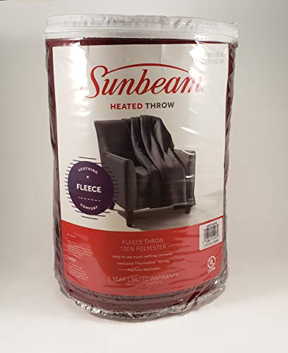 Sunbeam Fleece Electric Heated Warming Throw Blanket Garnet Red Washable 3 Heat Settings #TOP1