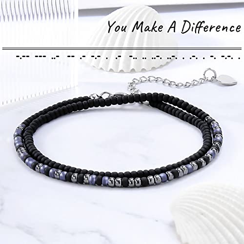Image of Btysun Inspirational Morse Code Bracelets for Women Men Teen Girl Gifts Best Friend Birthday Gifts for Him Her Adjustable Layered Secret Message Sister Bff Girfriend Sister Christmas Jewelry