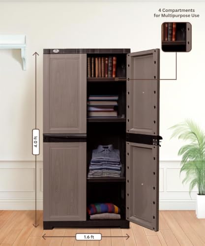 Image of Prima Viva-2 Plastic Storage Cabinet (Medium H 4 Ft x W 2 Ft x D 1.6 Ft) | 4 Compartments Multipurpose Organizer for Home & Office | Strong, Stylish & Spacious Cupboard for Clothes & Essentials