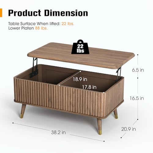 Image of JOINICE 38 inch Lift Top Coffee Table with Storage for Living Room,Walnut