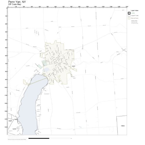 ZIP Code Wall Map of Penn Yan, NY ZIP Code Map Laminated