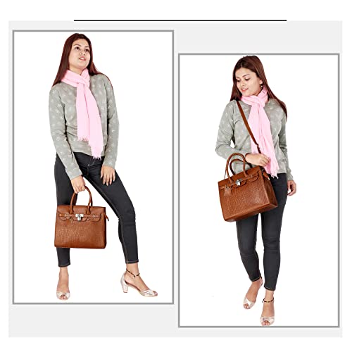 Image of RICHSIGN LEATHER ACCESSORIES Full-Grain Natural Cro Leather Top-Handle satchel Tote Handbags & Shoulder Sling Bags For Women Office Branded Stylish Size- L-12 X H-10 x W- 5 Inch