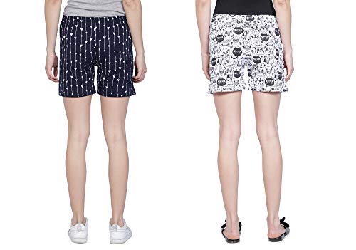 Image of Club A9 Women's Regular Fit Cotton Printed Shorts (Navy Blue, White)