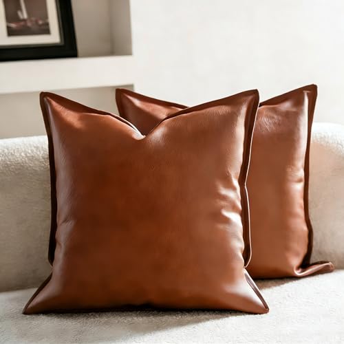 Neelvin Faux Leather Decorative Throw Pillow Covers Modern Solid 18x18 inch Set of 2 Pillowcase Cushion Case for Bed Sofa Couch