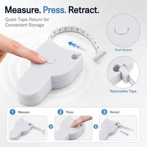 Image of Woffely Retractable Body Measuring Tape 150 cm /60 Inch, Self Measuring Tape with Lock Pin & Push Button Retract, Flexible Body Tape Measure for Waist, Fitness, Sewing & Tailoring (Pack of 1)