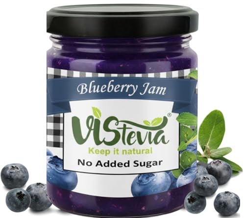 Image of Vistevia Sugar-free Blueberry Jam, Sweetened Naturally with Stevia, Diabetic & Keto Friendly - Contains more than 60% Whole Berries and Absolutely Delicious to Tastes, Pack of 1 (220G)