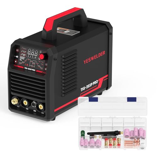 Image of YESWELDER TIG Welder With Pulse 205Amp Large LED Display, STICK/DC TIG/PULSE TIG 3 In 1 & 49Pcs TIG Welding Torch Stubby Gas Lens #10 Pyrex Glass Cup Kit