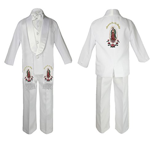 Image of Baby Boy Baptism Formal Shawl Jacket Suit Gold Guadalupe on Stole & Back SM-20