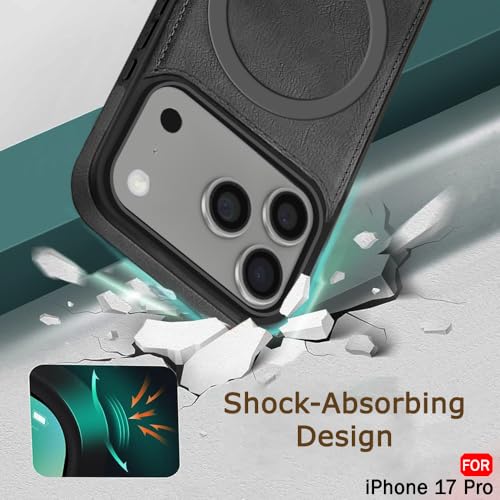 Image of TheGiftKart Genuine Leather Finish Back Cover Case for iPhone 17 Pro | Shockproof Design | Raised Edges for Camera & Screen Protection | Stunning Minimalist Design Cover (MagSafe Compatible, Grey)