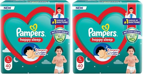 Image of Pampers Happy Sleep Pant Style Baby Diapers, Large (L), 42 Count, 1 Pampers : 1 Night Sleep, with Anti Rash Shield, 9-14 Kg Diapers (Pack of 2)