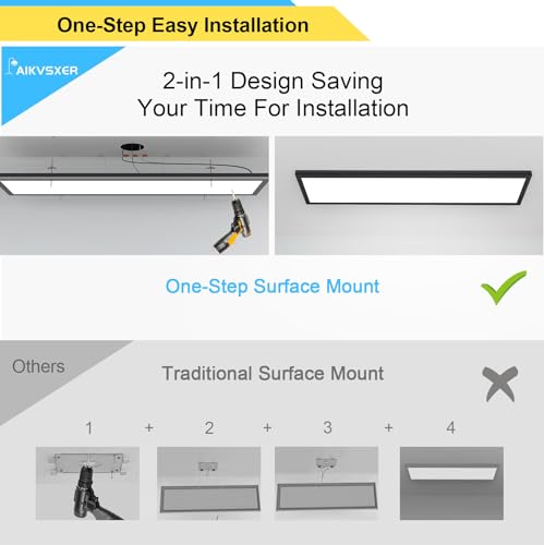 Image of AIKVSXER 6 Pack 1x4 LED Flat Panel Light Surface Mount Black, 5500LM 50W
