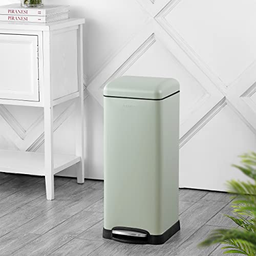 Image of happimess HPM1007E Betty Retro 8-Gallon Step-Open Trash Can with Soft-Close Lid, Fingerprint Resistant, Modern, Minimalistic for Home, Kitchen, Laundry Room, Office, Bedroom, Bathroom, Mint Green