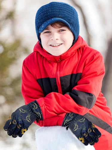 Image of SATINIOR 2 Pairs Kids Waterproof Winter Snow Gloves Ski Gloves for Boy Girl Outdoor Warm Thickening Snowboard