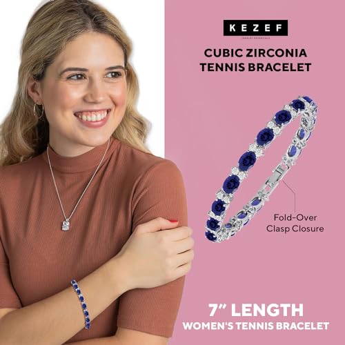 Kezef BTN0752-7SAGWCZ-BRS Tennis Bracelets For Women - Cubic Zirconia - Oval 7X5Mm Blue Sapphire Gemstones thumb #1