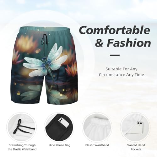 Men's Swim Trunks Quick Dry Board Shorts Dragonfly with Water Lily Beach Shorts with Pocket Bathing Suits for Men4