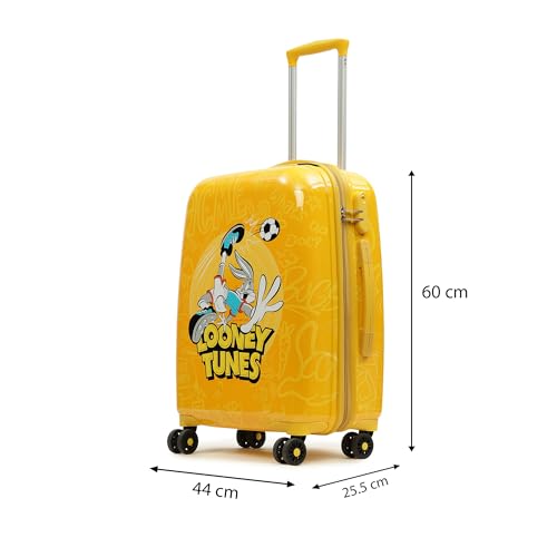 Image of YAYAVAR Looney Tunes Kids Trolley Suitcase - 65L | Hard-Sided Printed Cabin Luggage with 8 Wheels, Number Lock, Scratch Resistant, Lightweight Travel Bag (60cm)