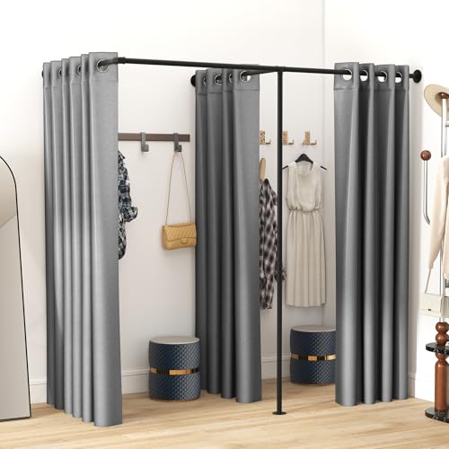 Tcatec Große Doppel Umkleidekabine Privatsphäre Umkleideräume Vorhänge Teiler F-Typ Umkleidekabine für Büro Einkaufszentrum Bekleidungsgeschäft Fotostudios Boutiquen Grau