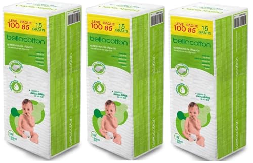 Algodão Bellacotton Quadrado Bebê Sem Perfume 300 Unidades