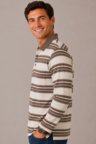 Image of SANE ORIGINALS Full Sleeves Polo T-Shirt for Men with Pocket || Stripe Collar and Pocket T-Shirt for Men Long Sleeves