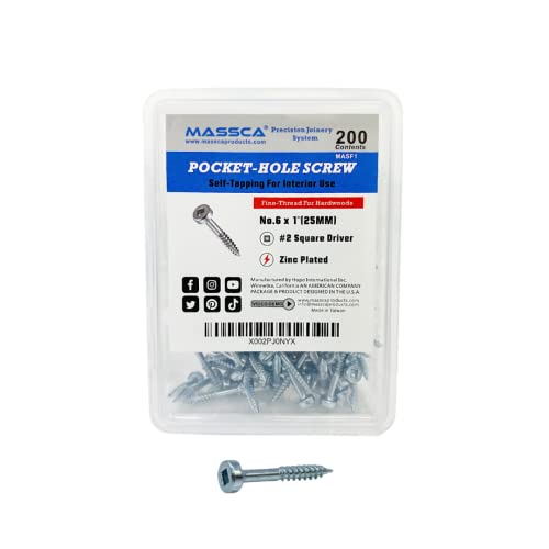Massca Tornillos para Agujero de Bolsillo, Tornillos para Madera Autorroscantes | 1" Hilo Fino miniatura 1