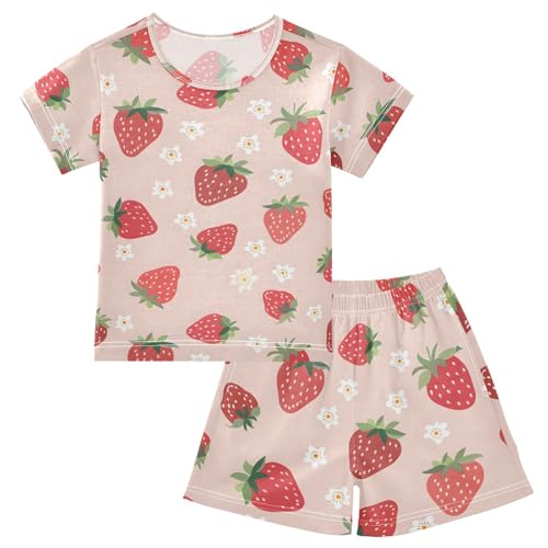 ALAZA Strawberry Flower Floral Pajamas Short Sleeve 2 Piece Sleepwear Top and Bottom Pajama Set Unisex