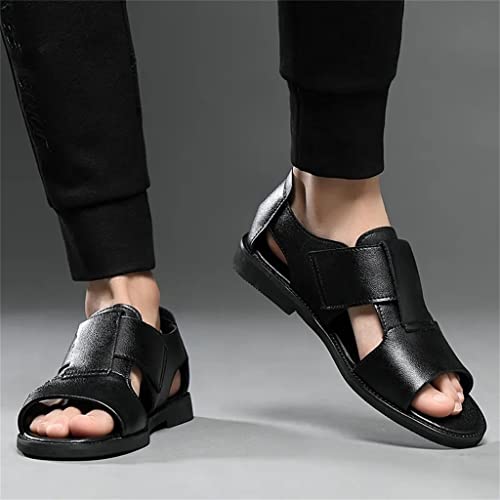 Men Romes Sandals Leather Sandals Black Men Shoes Comfortable Gladiator Sandals(45)4