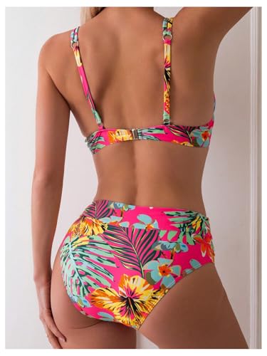 MakeMeChic Women's 2 Piece Floral Bikini Set Ring Linked Underwire High Waist Bathing Suit Swimsuit2