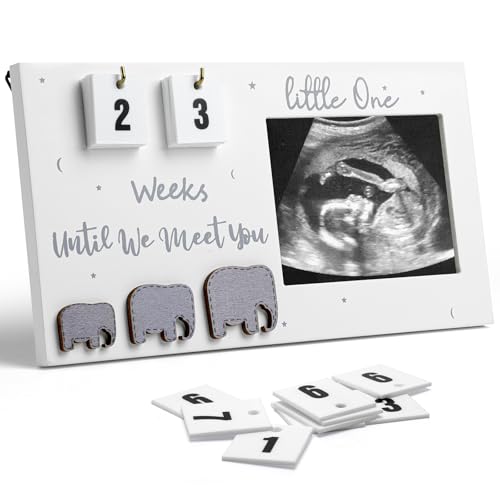ZEEYUAN Baby Scan Photo Frame with Countdown Weeks Wooden Baby Sonogram Picture Frame Pregnancy Announcement Ultrasound Picture Frame for Pregnant
