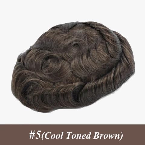 Ehairc Toupee for Men 0.04 Thin Skin Double Knots 100% Human Hair System for men wigs Men's Toupee Durable Men's Toupee Real Hair Base Size 8x10 Inch 120% Density#5 - Image 2
