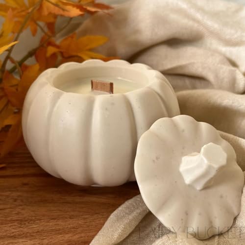 Image of Pumpkin Jar Scented Candle with Lid | Aesthetic White Pumpkin Ceramic Candle | Hand Poured Wax Candle for Home Decor, Festive Gifting & Cozy Ambience