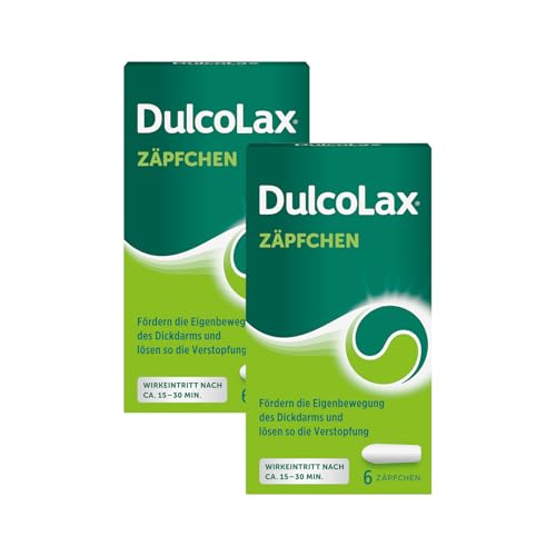 DulcoLax Zäpfchen gegen Verstopfung | 2 x 6 Stk | Abführmittel mit Bisacodyl | Befreien schnell und gut verträglich von akuter Verstopfung | Schnelle Wirkung nach ca. 15-30 Minuten