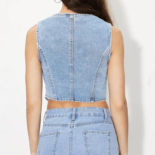 Women Sleeveless Denim Vest V Neck Button Down Crop Jean Waistcoat Summer Going Out Tops Vests Casual Streetwear4