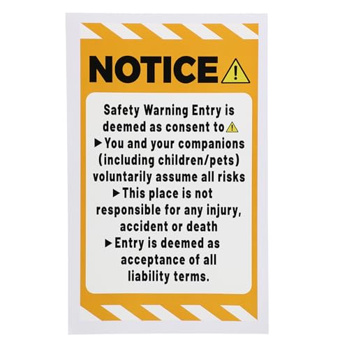 5pz Cartelli Avviso Non si Risponde di Lesioni o Incidenti, 25x15 cm Segnale Avvertimento di Sicurezza Entrare a Proprio Rischio e Pericolo Adesivo per Proprietà Ufficio Posto Lavoro