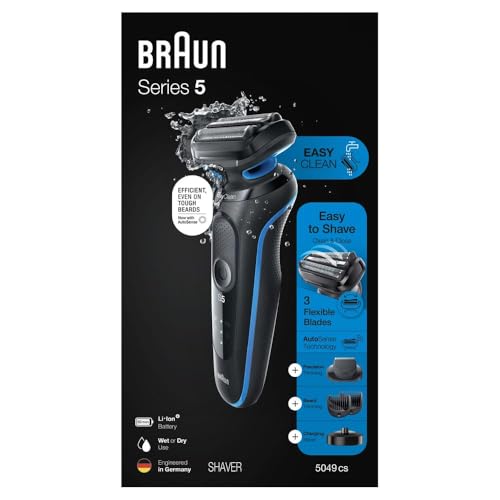 Image of Braun Series 5 5049cs Electric Shaver with Charging Stand, Beard Trimmer, Wet & Dry, Rechargeable, Cordless Foil Shaver, Blue