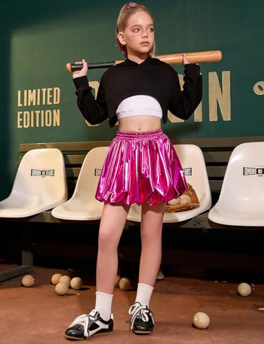 Image of Perfashion Girls Bubble Skirt Metallic Puff Balloon Cute Mini Skorts Dance Outfits with Shorts 4-13Y