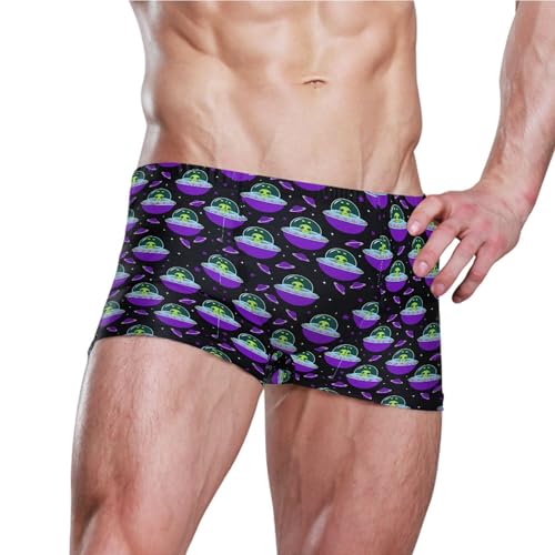 Cute Alien UFO Mens Swim Trunk Swimwear Bathing Suit Swim Brief Square Leg Board Short S B04039953