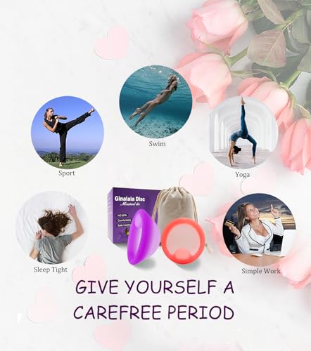 Ginalaia Menstrual Disc, Reusable Medical-Grade Silicone Soft, Flexible, Reusable Period disc for Women - Wear 12 Hours - Removal Notch (Purple+Pink, L+M) — view 4