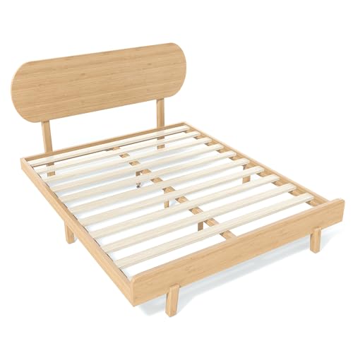 Image of Bellemave Queen Size Bamboo Bed Frame with Headboard,Bamboo Platform Bed Frame Queen Size with Rounded Headboard and Wood Slats,Easy Assembly,Natural