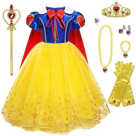 Princess Dress for Girls Halloween Costume Toddler Kids Birthday Party Cosplay Outfit with Accessories Yellow 120 4-5 Years