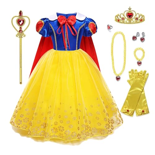 Chektin Princess Dress for Girls Halloween Costume Toddler Kids Birthday Party Cosplay Outfit with Accessories Yellow 130 5-6 Years