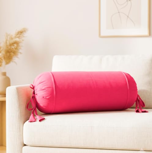 Image of SAJAVAT HOME Pure Cotton Bolster Cover (Pink) | 32x15 Inch Cylindrical Side Pillow Cover with Adjustable Ties | Decorative Round Diwan Cushion Cover for Sofa, Bed & Couch Pack of 2