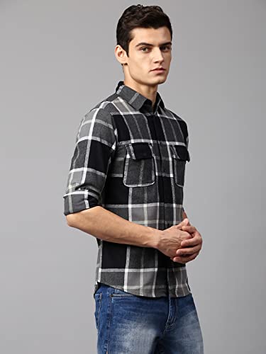 Image of Dennis Lingo Men's Black Slim Fit Cotton Casual Shirt