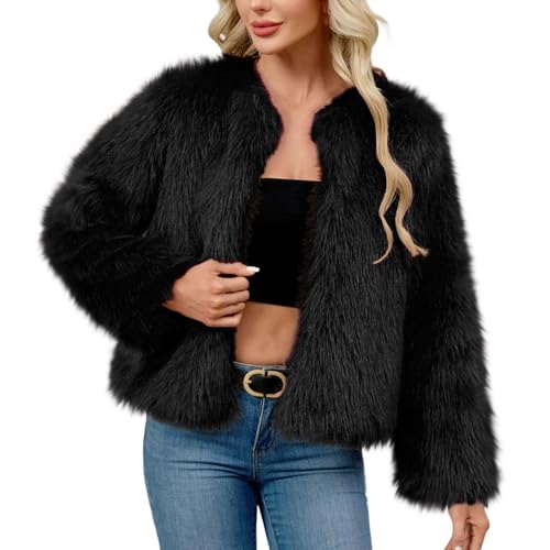 KODMNSW Pelzjacke Damen Winterjacke Faux fur Coat Kunstpelz Mantel Pelzjacke Fashion Teddy Jacke Fleecejacke Rundhals Casual Wollmantel Streetwear Jacke Kunstfellmantel...