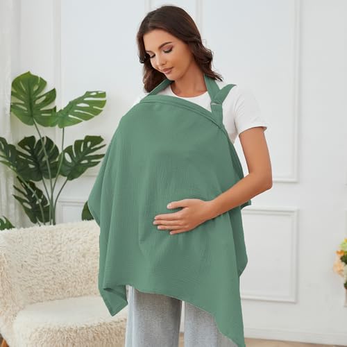 Image of Nursing Cover for Baby Breastfeeding with Rigid Hoop, Breathable Soft 100% Muslin Cotton, Baby Breast Feeding & Pumping Apron (Cyan)
