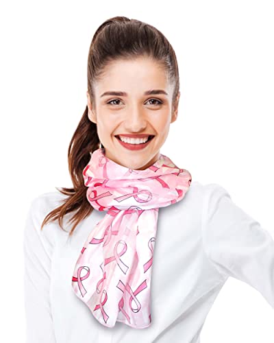 CBC Crown Women Lightweight Pink Ribbon Breast Cancer Awareness Accessories Silk Feeling Satin Striped 13"x60" Scarf4