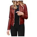 TURWXGSO Ladies Faux Leather Jackets Pu Moto Motorcycle Classic Biker Jacket Zip Up Short Outwear Basic Slim Fit Cropped Coat Vintage Bomber Jackets Autumn Long Sleeve Coat